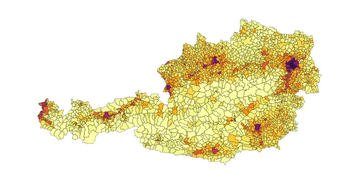 Bevölkerungsdichte  in Österreich